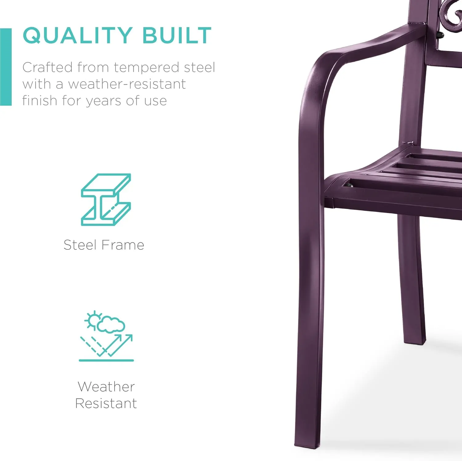 Best Choice Products Outdoor Bench Steel Garden Patio Porch Furniture for Lawn, Park, Deck w/Floral Design Backrest, Slatted Seat - Purple