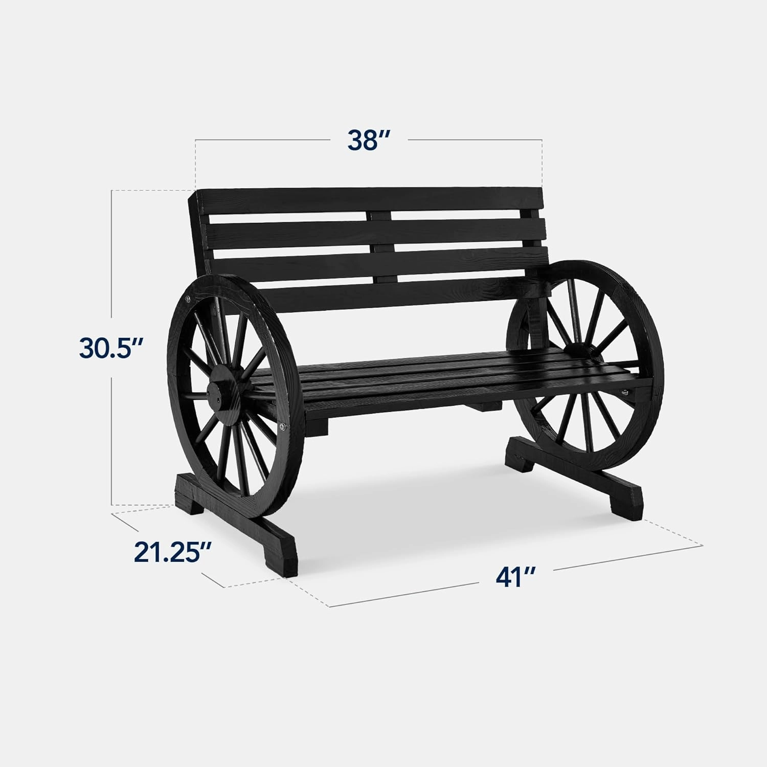 Best Choice Products 2-Person Wooden Wagon Wheel Bench for Backyard, Patio, Porch, Garden, Outdoor Lounge Furniture w/Rustic Country Design, Slatted Seat and Backrest - Black