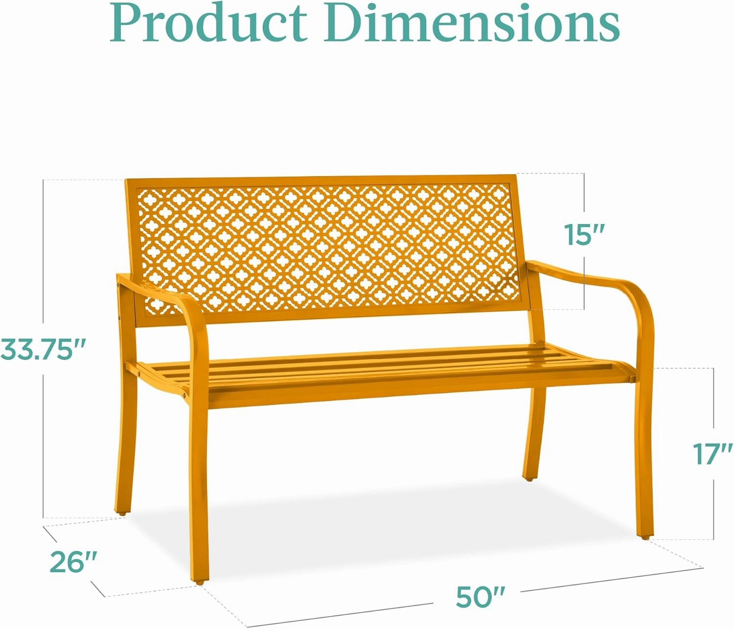 Best Choice Products Outdoor Bench 2-Person Metal Steel Benches Furniture for Garden, Patio, Porch, Entryway w/Geometric Backrest, 790lb Capacity - Marigold