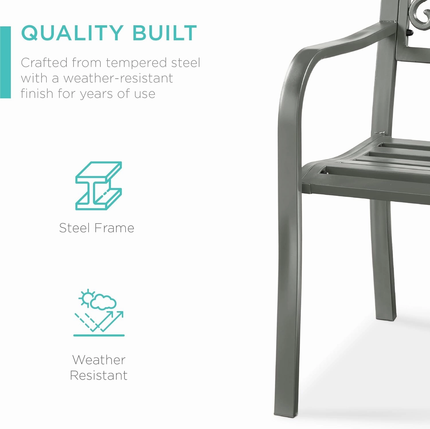 Best Choice Products Outdoor Bench Steel Garden Patio Porch Furniture for Lawn, Park, Deck w/Floral Design Backrest, Slatted Seat - Gray