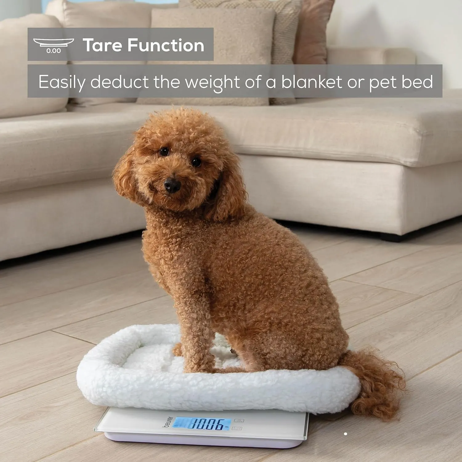 Beurer BY82 Multifunctional Baby Scale for Infants, Pets, Kids, & Adults up to 396lbs, Measures in 4 Units with Backlit Digital Display & Hold Function for Accuracy, Animal Scale for Cats and Dogs