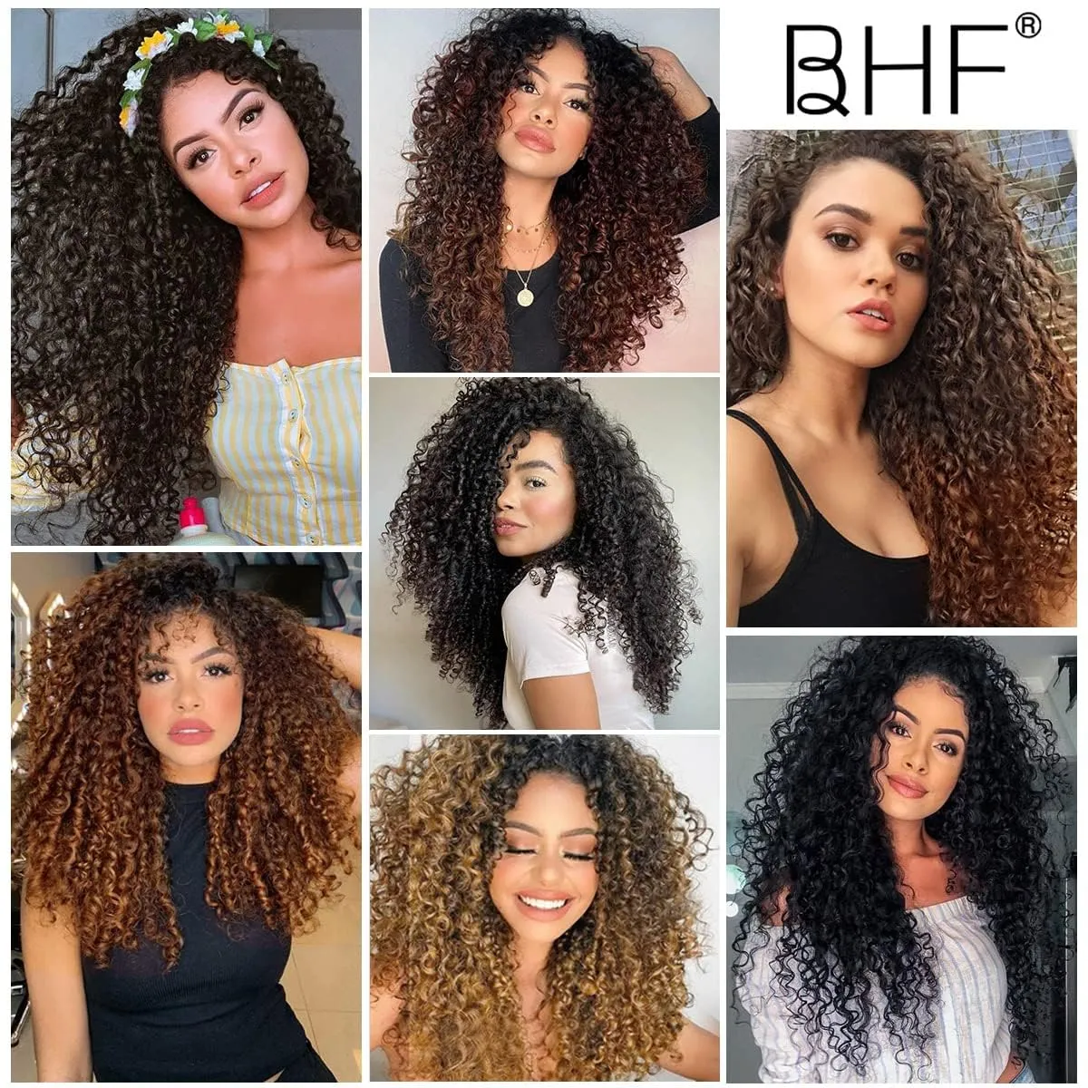 BHF 26 inch Kinky Curly Clip In Hair Extension, Double Weft Full Head Japanese Heat Resistance Fiber 140g Synthetic Hair Extensions For Women 7pieces (#P18/613)