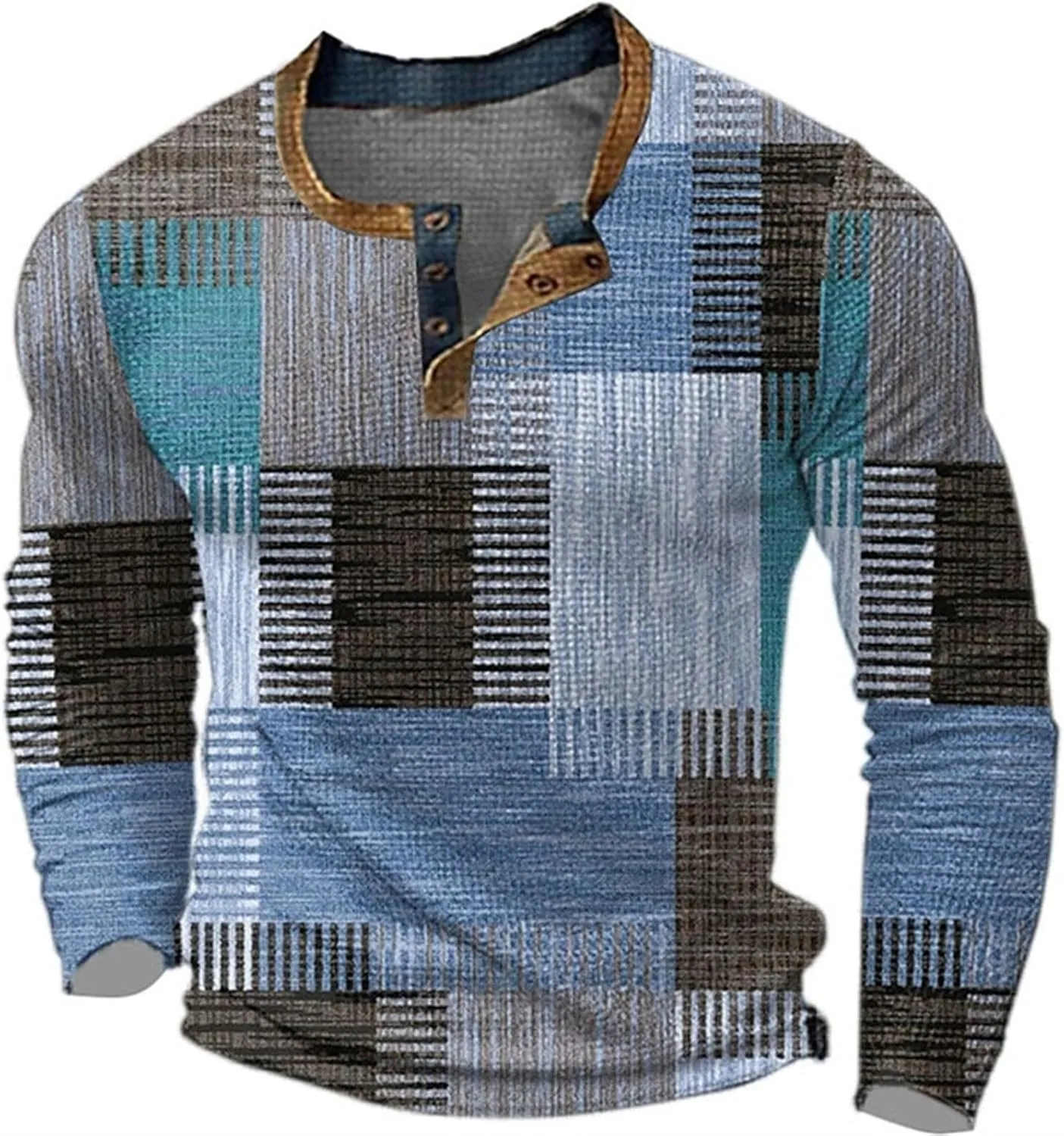 Big and Tall Casual Henley Shirts for Men Long Sleeve Vintage Tee Shirts Contrast Button Down Washed Country Shirt