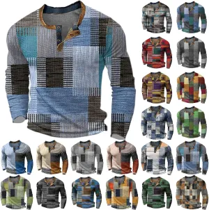 Big and Tall Casual Henley Shirts for Men Long Sleeve Vintage Tee Shirts Contrast Button Down Washed Country Shirt