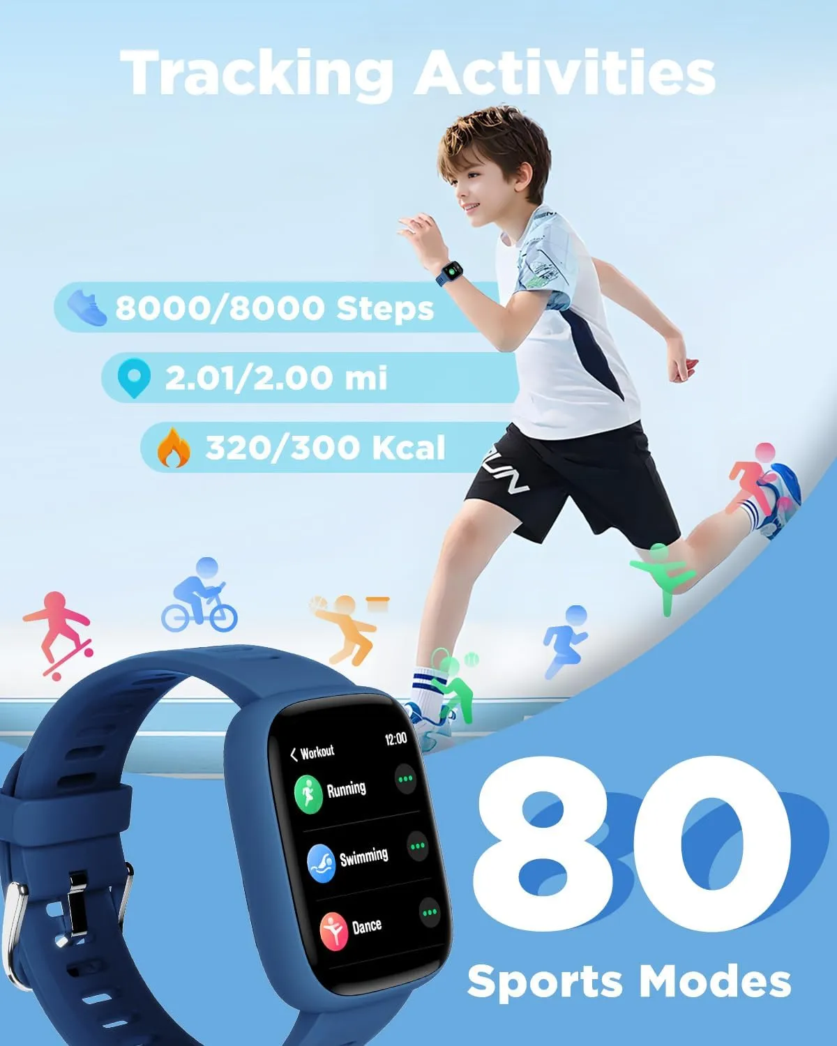 BIGGERFIVE Smart Watch for Kids, 1.8" Fitness Tracker Watch Pedometer, Heart Rate, IP68 Waterproof, Sleep Monitor, Calorie Step Counter, 5 Puzzle Games with/Without APP for Girls Boys Teens 5-16