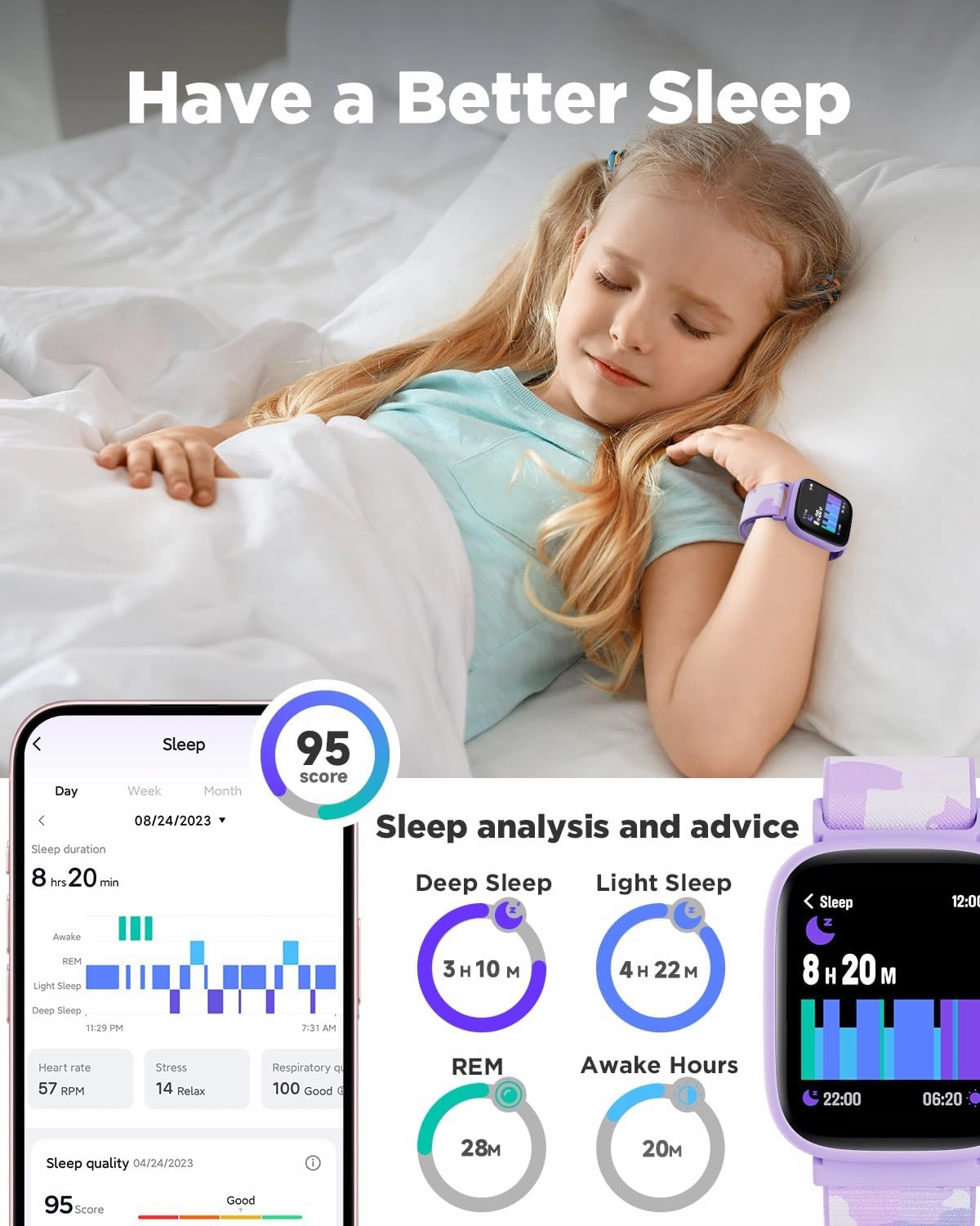 BIGGERFIVE Smart Watch for Kids, 1.8" Fitness Tracker Watch Pedometer, Heart Rate, Sleep Monitor, IP68 Waterproof, Calorie Step Counter, Puzzle Game with/Without APP for Girls Teens 5-16, 2 Straps