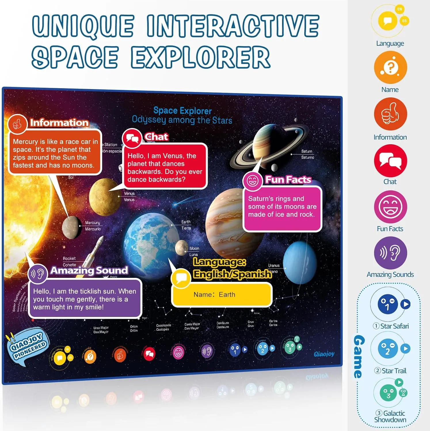Bilingual Interactive Space and World Map Set – Talking Learning Poster with Audio Pen for Kids 3-12, Fun Educational Toy for Early STEM Learning, Geography and Astronomy Gift for Classroom and Home