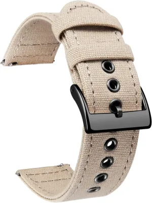 BINLUN Canvas Watch Bands Quick Release Sail Cloth Watch Straps Replacement 18mm 20mm 22mm 24mm Cotton Fabric Watchband for Men and Women with Silver/Black Buckle