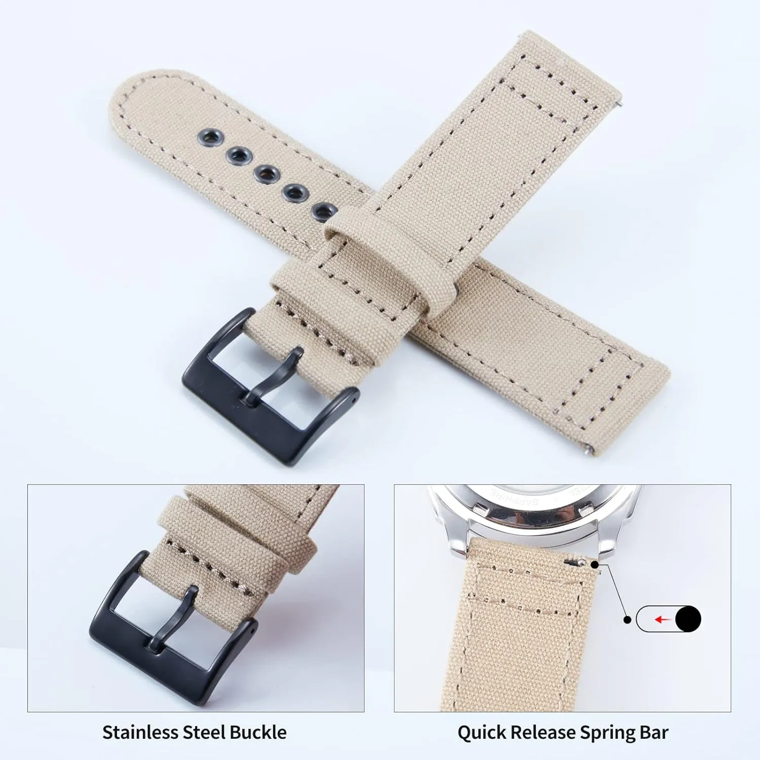 BINLUN Canvas Watch Bands Quick Release Sail Cloth Watch Straps Replacement 18mm 20mm 22mm 24mm Cotton Fabric Watchband for Men and Women with Silver/Black Buckle