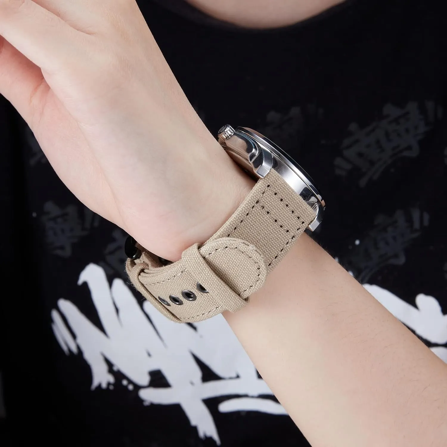BINLUN Canvas Watch Bands Quick Release Sail Cloth Watch Straps Replacement 18mm 20mm 22mm 24mm Cotton Fabric Watchband for Men and Women with Silver/Black Buckle
