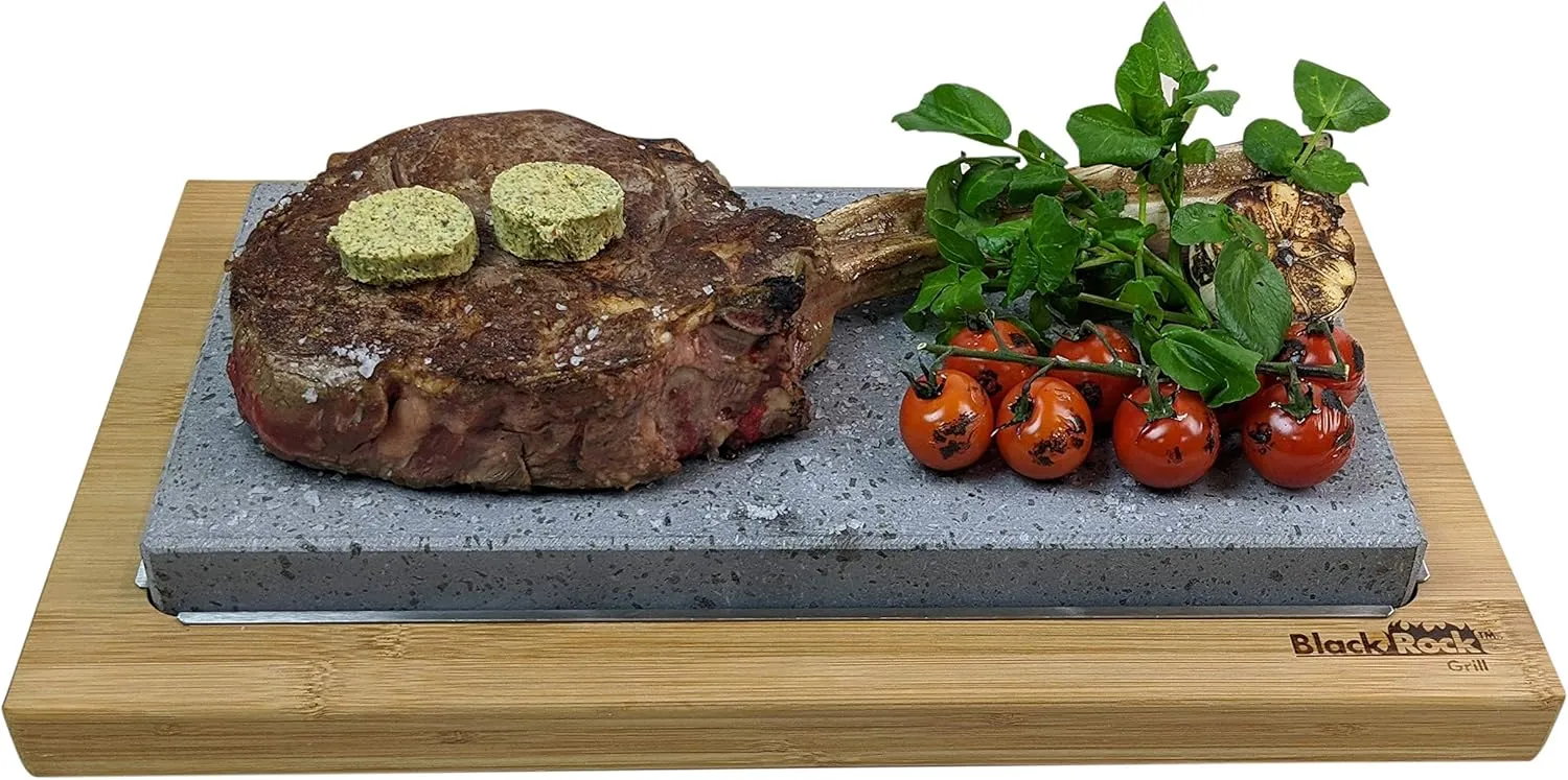 Black Rock Grill Ultimate Sharing Steak Stone Set - Restaurant-Grade Lava Stone for Superior Heat & Flavor