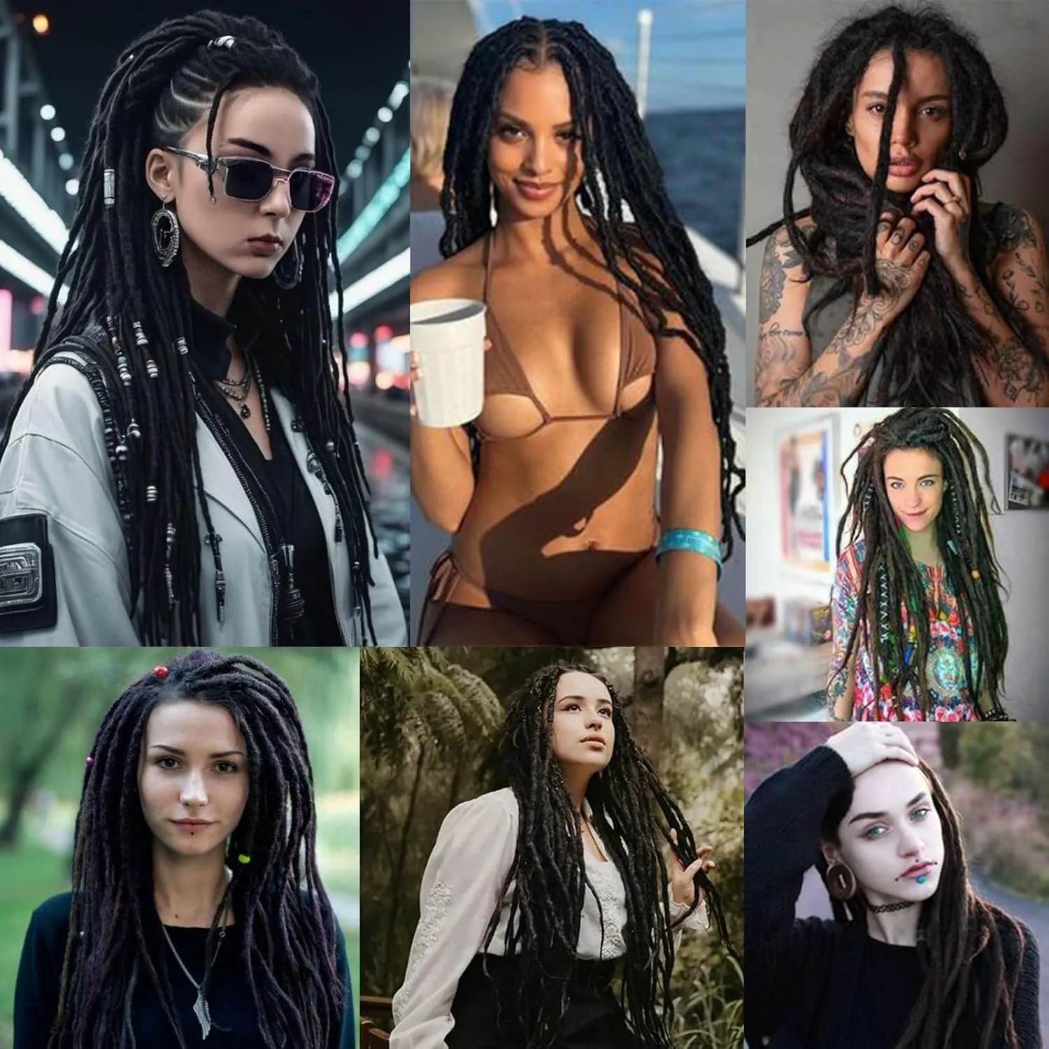Black Wool Dreadlock Extensions - Handmade Black 22 Inches Double Ended Braid-in Dreads, 15 Strands Hippie Locs DE Ends Stylish Crochet Dreads Extensions