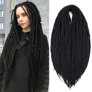 Black Wool Dreadlock Extensions - Handmade Black 22 Inches Double Ended Braid-in Dreads, 15 Strands Hippie Locs DE Ends Stylish Crochet Dreads Extensions
