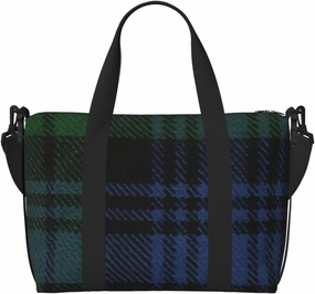 Black Watch Ancient Original Scottish Tartan Breathable Travel Tote Bag – Multi-Functional Durable Polyester Overnight Bag With Inner Zipper Pockets For Workout Business Trip
