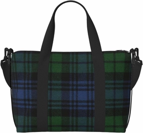 Black Watch Ancient Original Scottish Tartan Breathable Travel Tote Bag – Multi-Functional Durable Polyester Overnight Bag With Inner Zipper Pockets For Workout Business Trip