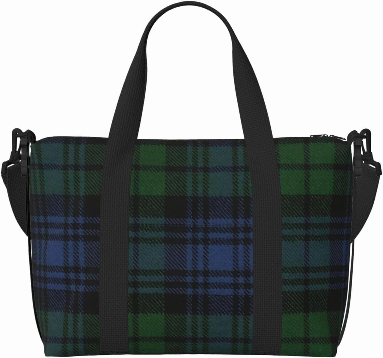 Black Watch Ancient Original Scottish Tartan Breathable Travel Tote Bag – Multi-Functional Durable Polyester Overnight Bag With Inner Zipper Pockets For Workout Business Trip