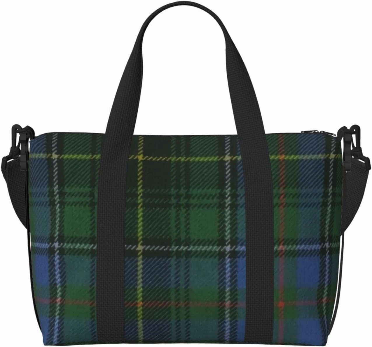 Black Watch Ancient Original Scottish Tartan Breathable Travel Tote Bag – Multi-Functional Durable Polyester Overnight Bag With Inner Zipper Pockets For Workout Business Trip