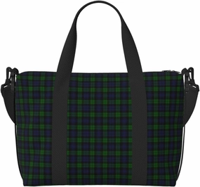 Black Watch Tartan Plaid Breathable Travel Tote Bag – Multi-Functional Durable Polyester Overnight Bag With Inner Zipper Pockets For Workout Business Trip