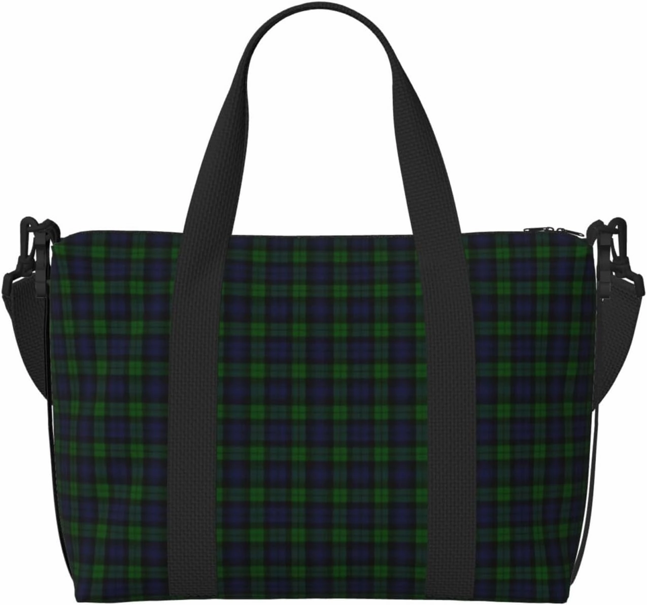 Black Watch Tartan Plaid Breathable Travel Tote Bag – Multi-Functional Durable Polyester Overnight Bag With Inner Zipper Pockets For Workout Business Trip
