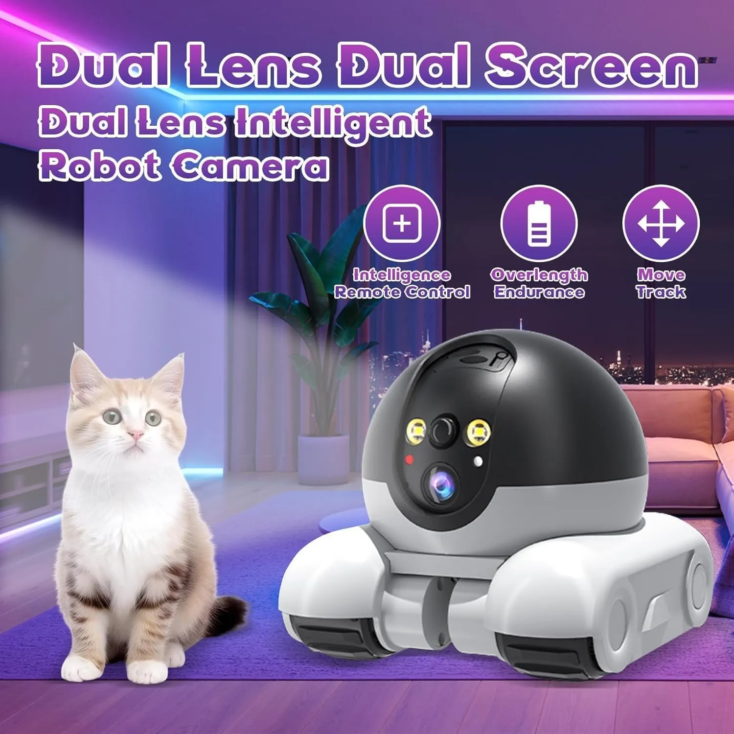 Blinky Bot Camera, Blinky Bot Robot, Robot Camera On Wheels 1080p Dual Lens, Indoor Movable Security Cameras, Pet Cameras Robots, 360° View, App Control, for Pet/Elderly (WiFi)