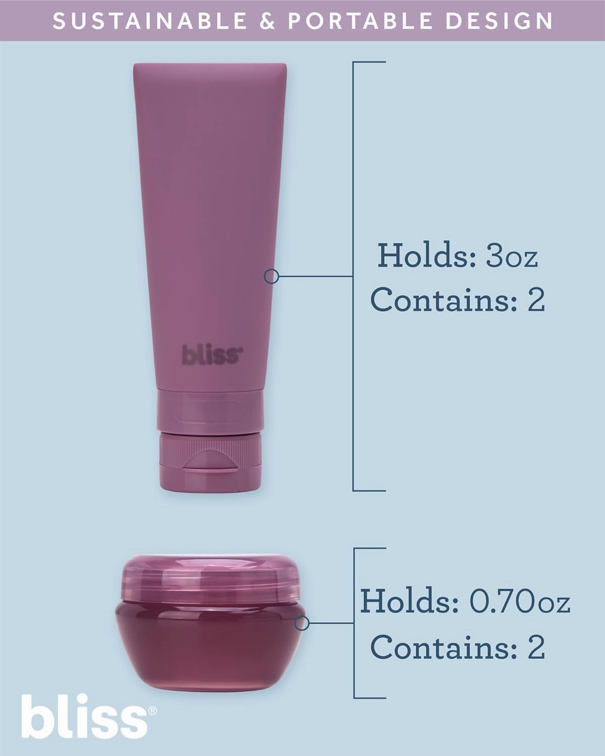 Bliss Travel Bottles Set - 4/7/10 Piece TSA Approved Leak-Free Refillable Travel Size Toiletries Containers for Skincare, Lotion, Shampoo, and Conditioner, 10pc Mauve