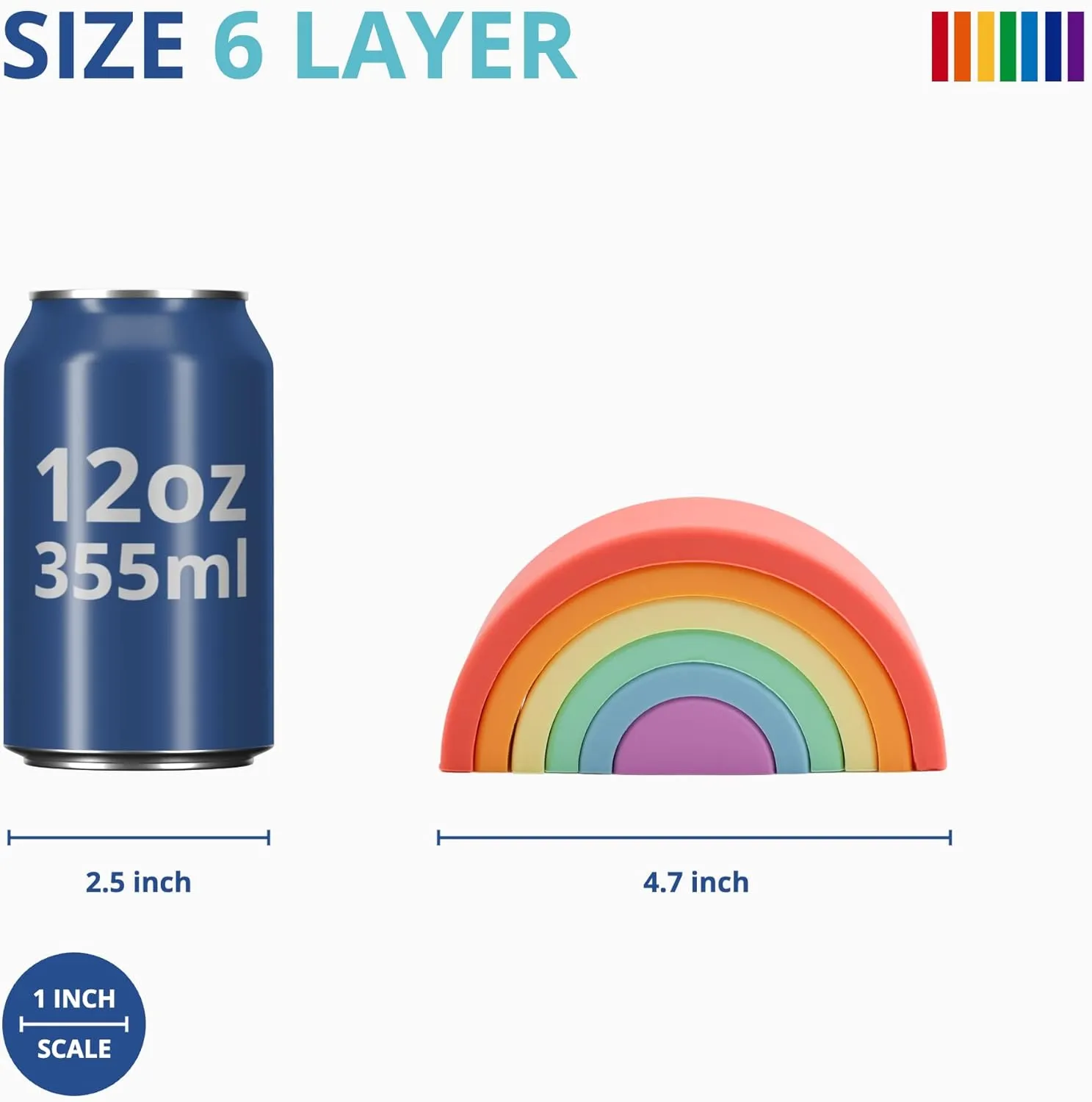 BLUE GINKGO Silicone Stacker - Montessori Rainbow Nesting Puzzle | Kids and Toddler Stacking Toy | 6 Layer Rainbow Puzzle, Sensory Toys - Matte