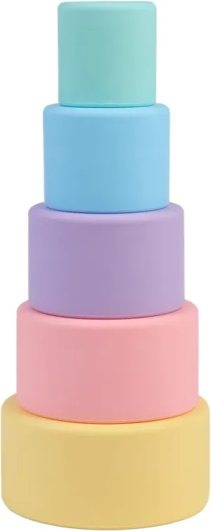 BLUE GINKGO Silicone Stacking Cups – Nesting & Sensory Stacking Toy for Toddlers | Open-Ended Montessori Toy with 5 Cups (Pastel Colors)