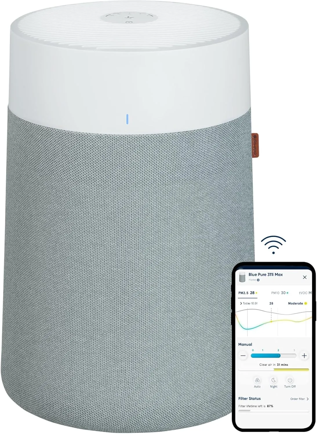 BLUEAIR Air Purifiers for Medium Rooms, Bedroom, Kitchen, Cleans 1,858 sqft in one hour, HEPASilent Smart Air Cleaner for Home, Pets, Allergies, Virus , Dust, Mold, Smoke - Blue Pure 311i Max