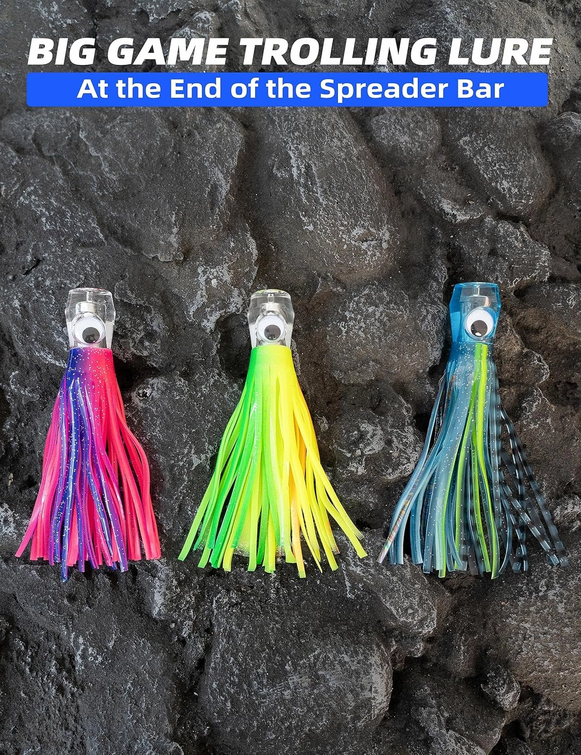 BLUEWING 18"/36" Fishing Soft Squid Spreader Bar Offshore Fishing Spreader Bar with 6in/9in Soft Squid and Big Game Trolling Lure for Wahoo Tuna Marlin Mahi Mahi, Includes Mesh Bag
