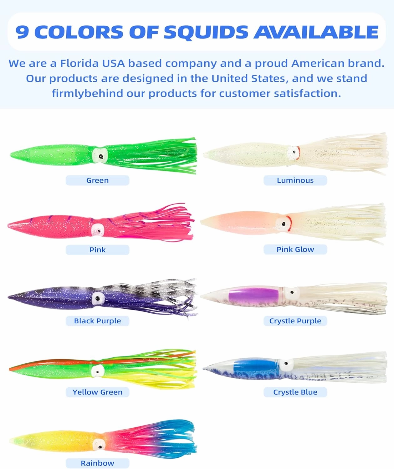 BLUEWING 18"/36" Fishing Spreader Bar Splasher/Port/Starboard Walker Offshore with 6in/9in Floating Squids, Trolling Birds and 316 Stainless Steel Rod for Wahoo Tuna Marlin Mahi, Includes Mesh Bag