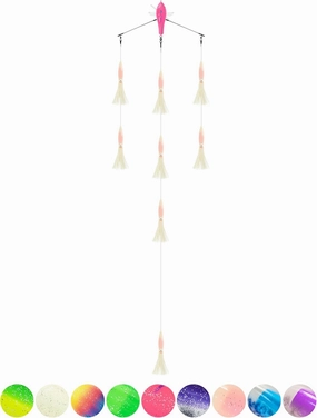 BLUEWING 18"/36" Fishing Spreader Bar Splasher/Port/Starboard Walker Offshore with 6in/9in Floating Squids, Trolling Birds and 316 Stainless Steel Rod for Wahoo Tuna Marlin Mahi, Includes Mesh Bag