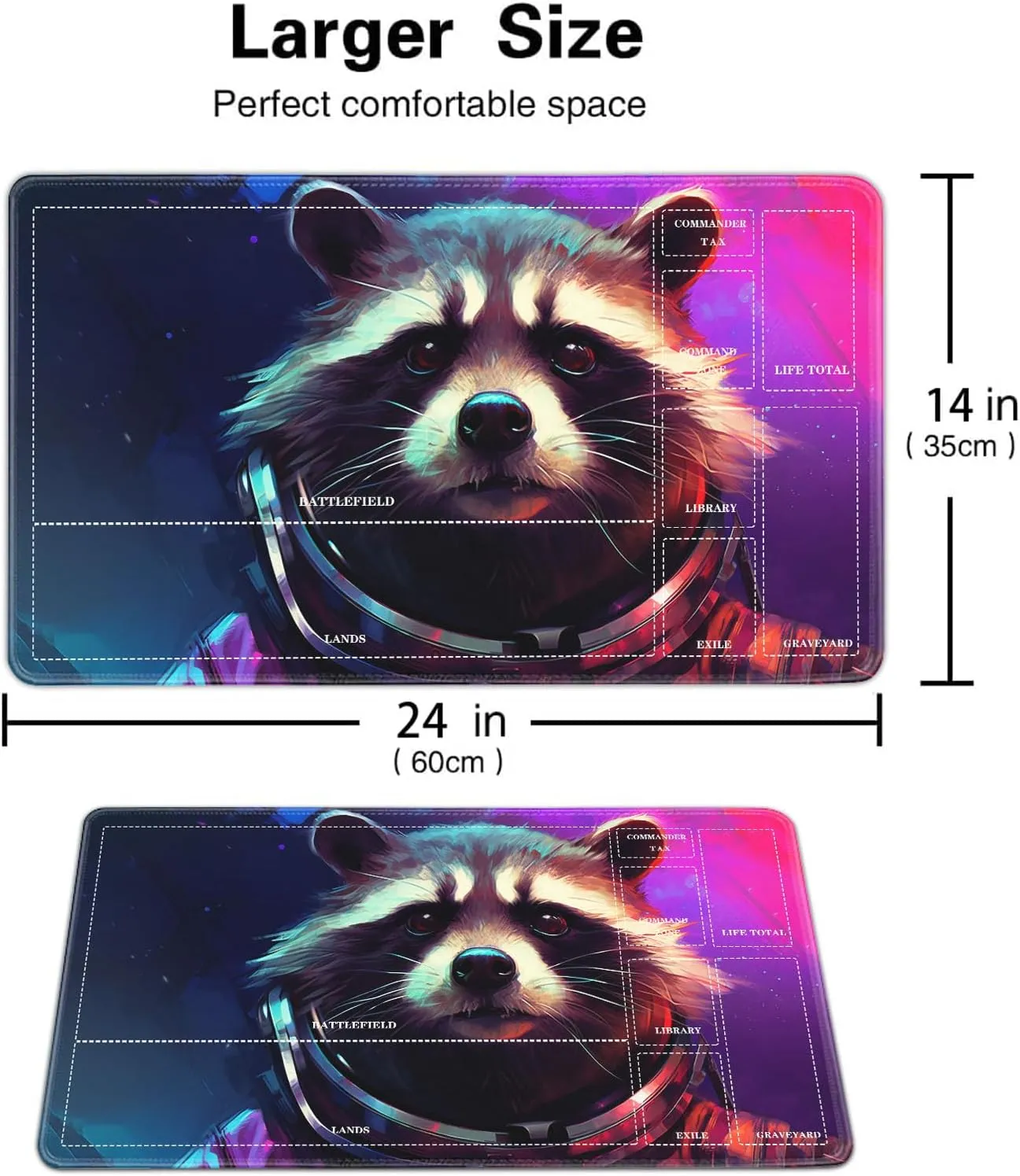 Board Game for TCG Playmat Table Mats Games Size 60X35 cm Mousepad Compatible for MTG RPG CCG Trading Card Game Play mats with 6 Dice (Playmat with Zones 25) Cartoon Raccoon 2