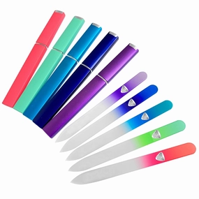 BONA FIDE BEAUTY Czech Glass Files for Nails, 5-Pieces Manicure Glass Fingernail Files with Cases (Malibu Color Set)