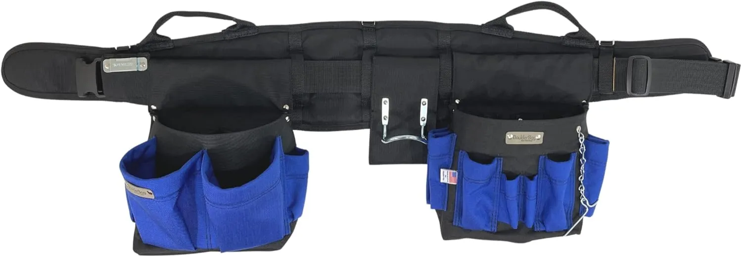 BOULDER BAG Professional Electrician's MAX Combo with Comfort Back Support Tool Belt, Quick Release Buckle, Heavy Duty Work Belt, Blue, (Large 33-36 Inch Waist), Made in USA