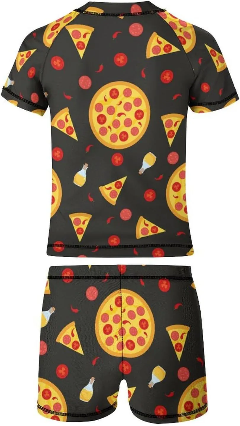 Boys Two Piece Rash Guard Swimsuits Pepperoni Pizza Food Kids Short Sleeve Sunsuit Swimwear Sets