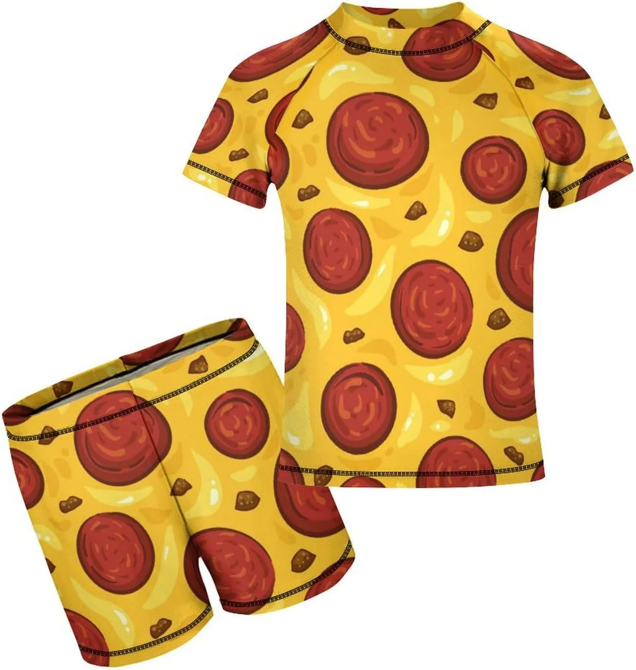 Boys Two Piece Rash Guard Swimsuits Pepperoni Pizza Food Kids Short Sleeve Sunsuit Swimwear Sets