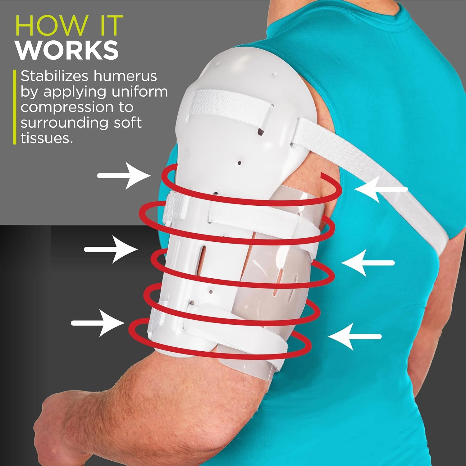 BraceAbility Sarmiento Brace - Humeral Shaft Fracture Splint Cast for Broken Upper Arm, Shoulder, Bicep and Humerus Bone with Stockinette Support (Small)