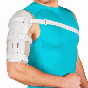 BraceAbility Sarmiento Brace - Humeral Shaft Fracture Splint Cast for Broken Upper Arm, Shoulder, Bicep and Humerus Bone with Stockinette Support (Small)