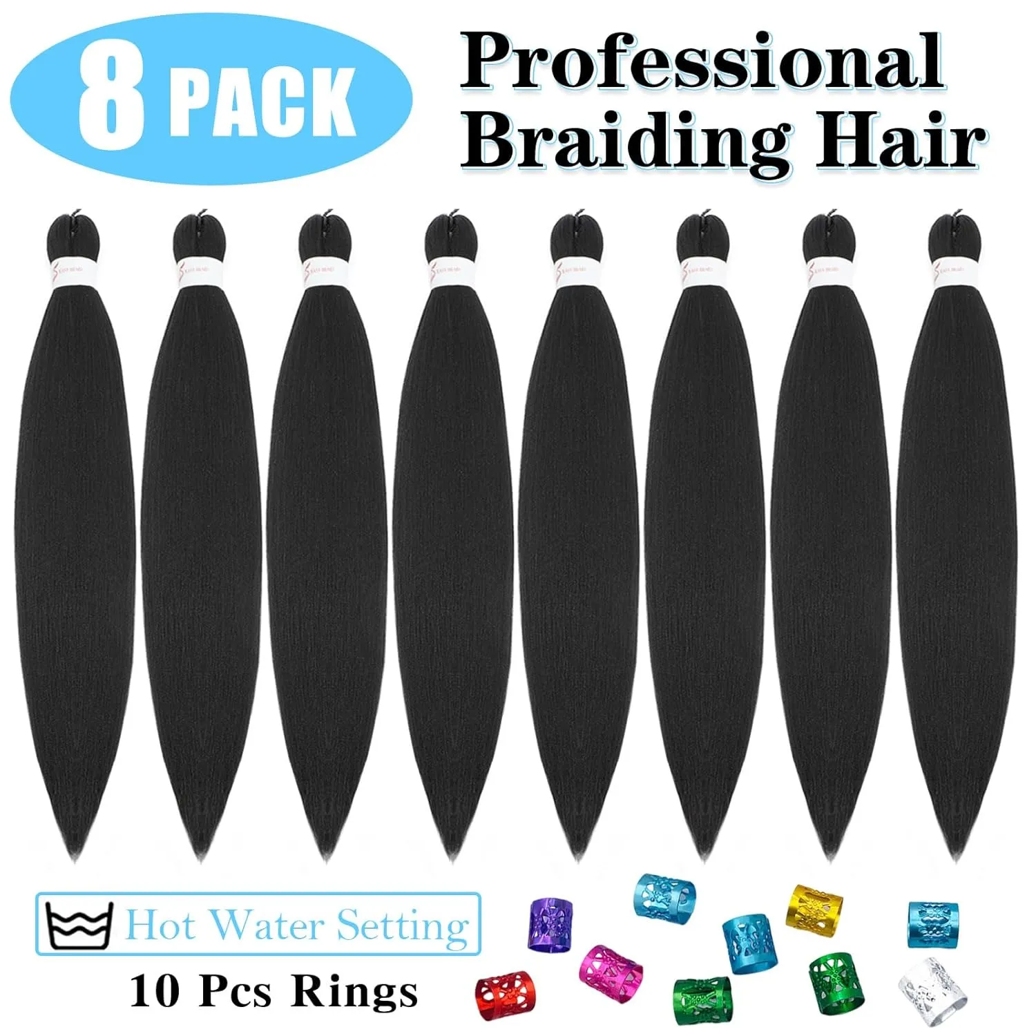 Braiding Hair Pre Stretched 22 Inch 8 Pack Long Braiding Hair Professional Pre Stretched Hair For Braiding Soft Yaki Texture Hot Water Setting Synthetic Crochet Braids Hair For Women (22Inch,2#)