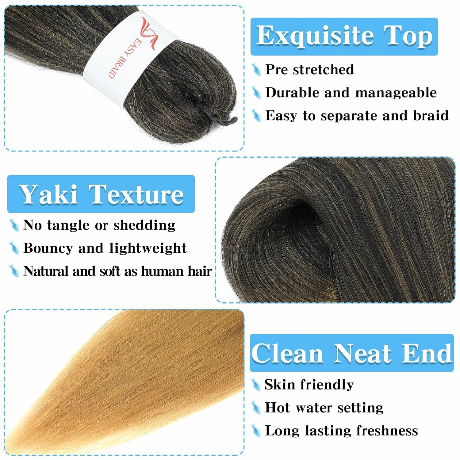 Braiding Hair Pre Stretched 18 Inch 8 Pack Braiding Hair Extensions Itch Free Soft Yaki Texture Hot Water Setting Synthetic Crochet Braids Hair For Women Girls (18Inch,1B/27)