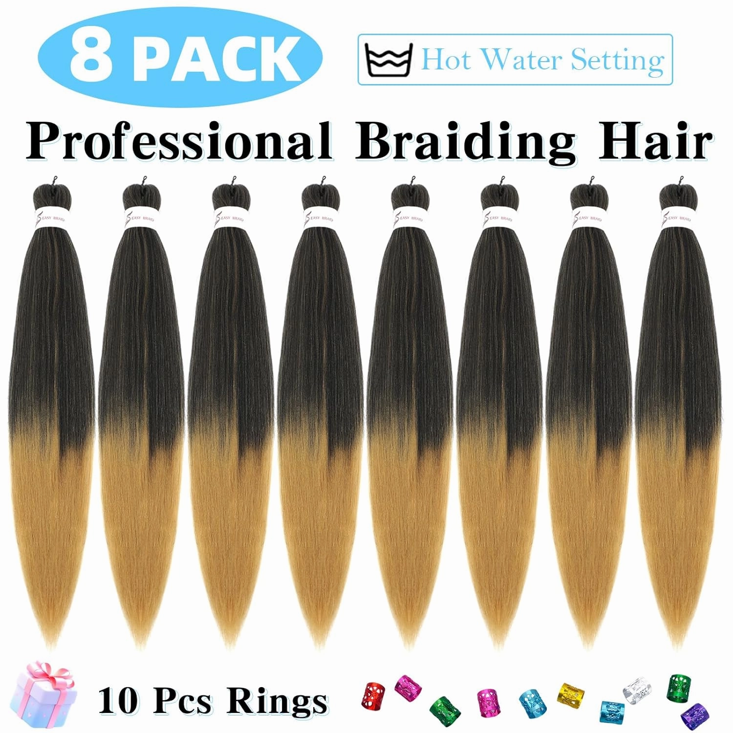 Braiding Hair Pre Stretched 18 Inch 8 Pack Braiding Hair Extensions Itch Free Soft Yaki Texture Hot Water Setting Synthetic Crochet Braids Hair For Women Girls (18Inch,1B/27)