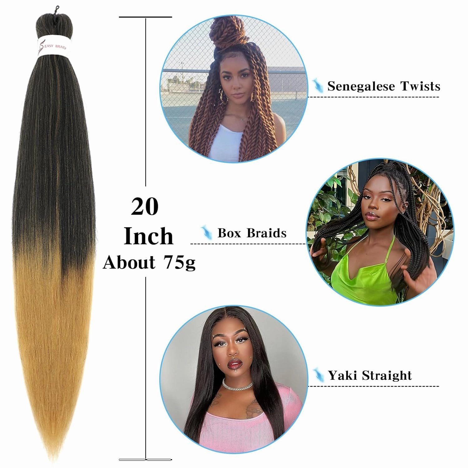 Braiding Hair Pre Stretched 20 Inch 8 Pack Braiding Hair Extensions Itch Free Soft Yaki Texture Hot Water Setting Synthetic Crochet Braids Hair For Women Girls (20Inch,1B/27)
