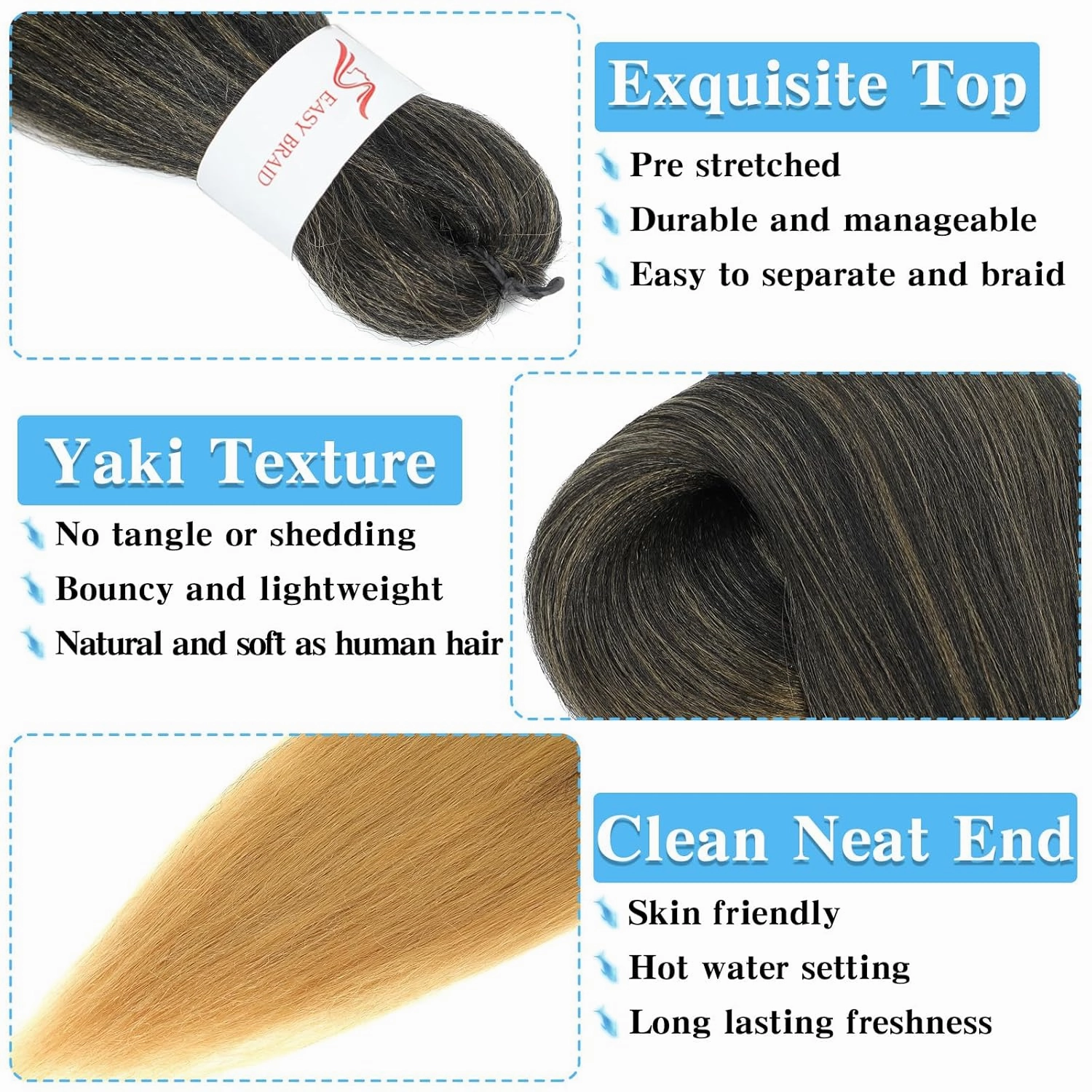 Braiding Hair Pre Stretched 20 Inch 8 Pack Braiding Hair Extensions Itch Free Soft Yaki Texture Hot Water Setting Synthetic Crochet Braids Hair For Women Girls (20Inch,1B/27)