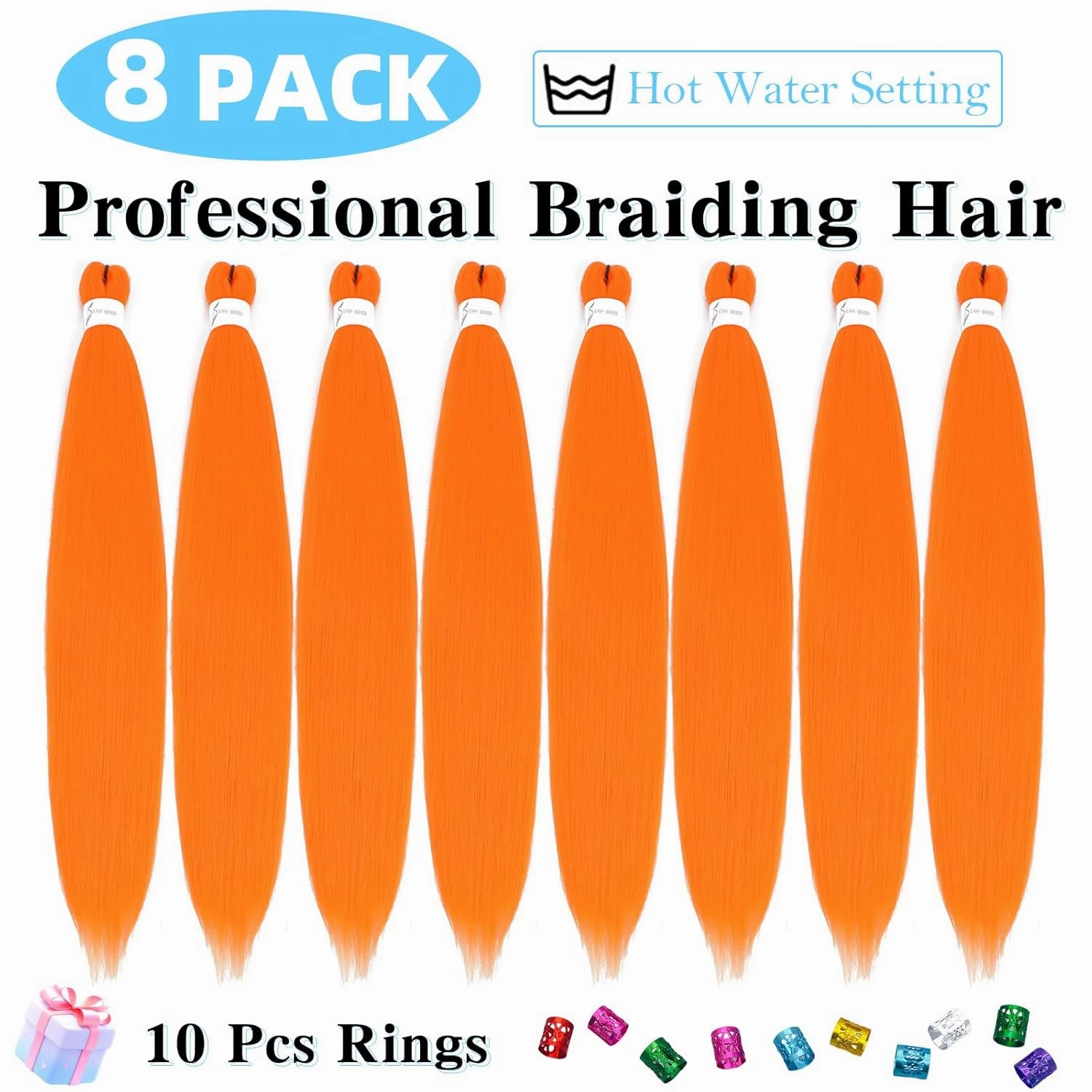 Braiding Hair Pre Stretched 20 Inch 8 Pack Braiding Hair Extensions Itch Free Soft Yaki Texture Hot Water Setting Synthetic Crochet Braids Hair For Women Girls (20Inch,Orange)