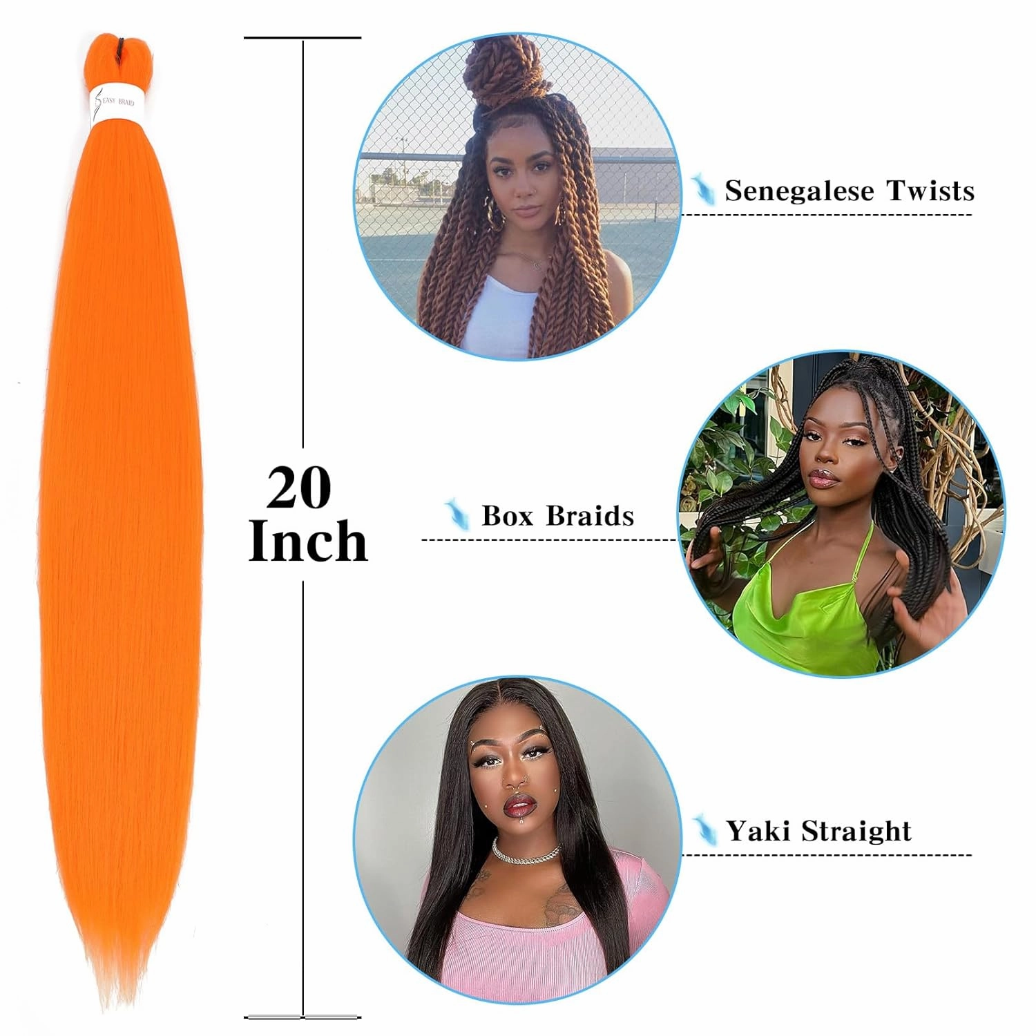 Braiding Hair Pre Stretched 20 Inch 8 Pack Braiding Hair Extensions Itch Free Soft Yaki Texture Hot Water Setting Synthetic Crochet Braids Hair For Women Girls (20Inch,Orange)