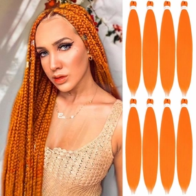 Braiding Hair Pre Stretched 20 Inch 8 Pack Braiding Hair Extensions Itch Free Soft Yaki Texture Hot Water Setting Synthetic Crochet Braids Hair For Women Girls (20Inch,Orange)