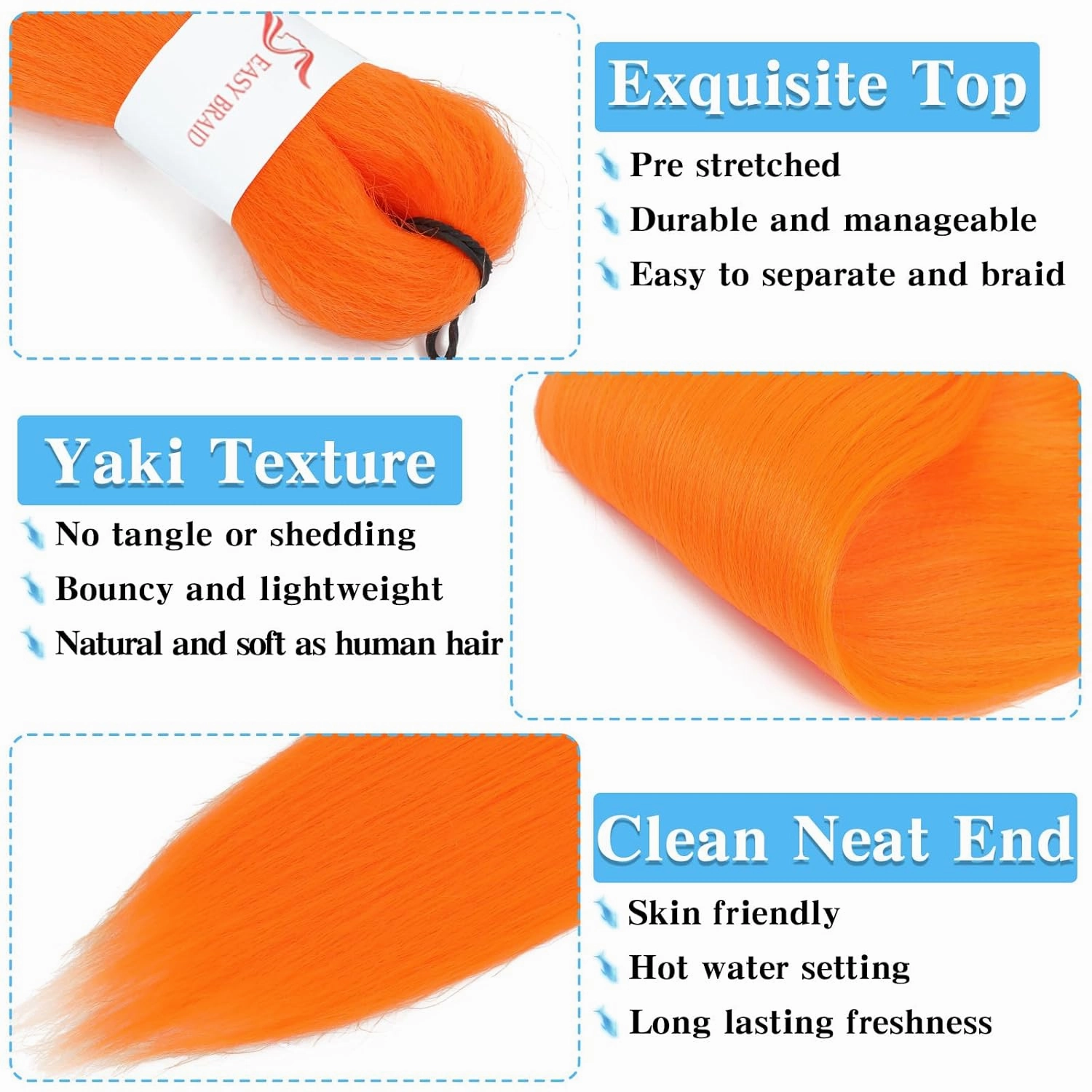 Braiding Hair Pre Stretched 20 Inch 8 Pack Braiding Hair Extensions Itch Free Soft Yaki Texture Hot Water Setting Synthetic Crochet Braids Hair For Women Girls (20Inch,Orange)