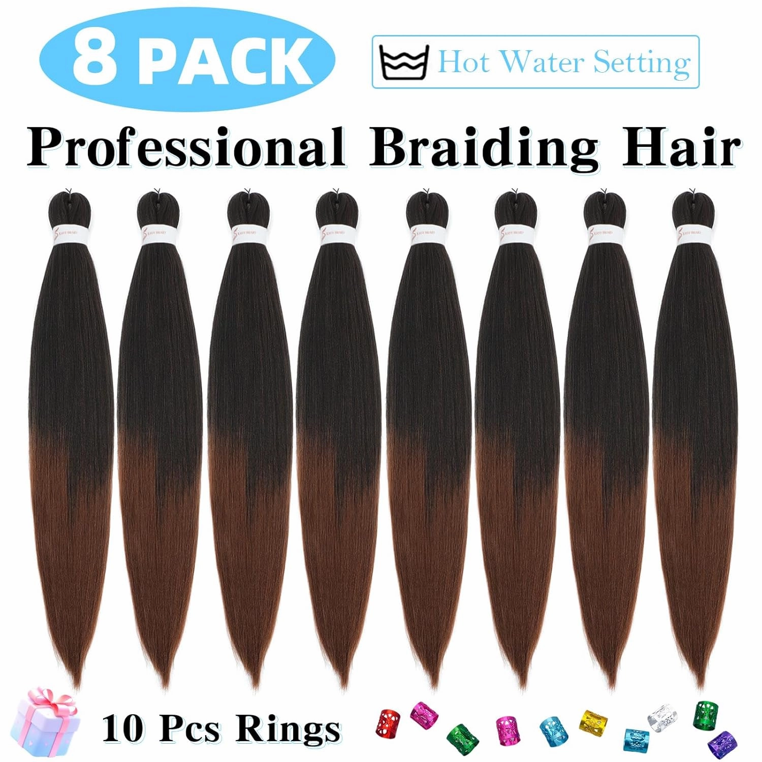 Braiding Hair Pre Stretched 30 Inch 8 Pack Braiding Hair Extensions Itch Free Soft Yaki Texture Hot Water Setting Synthetic Crochet Hair For Women Girls (30Inch,1B/30)