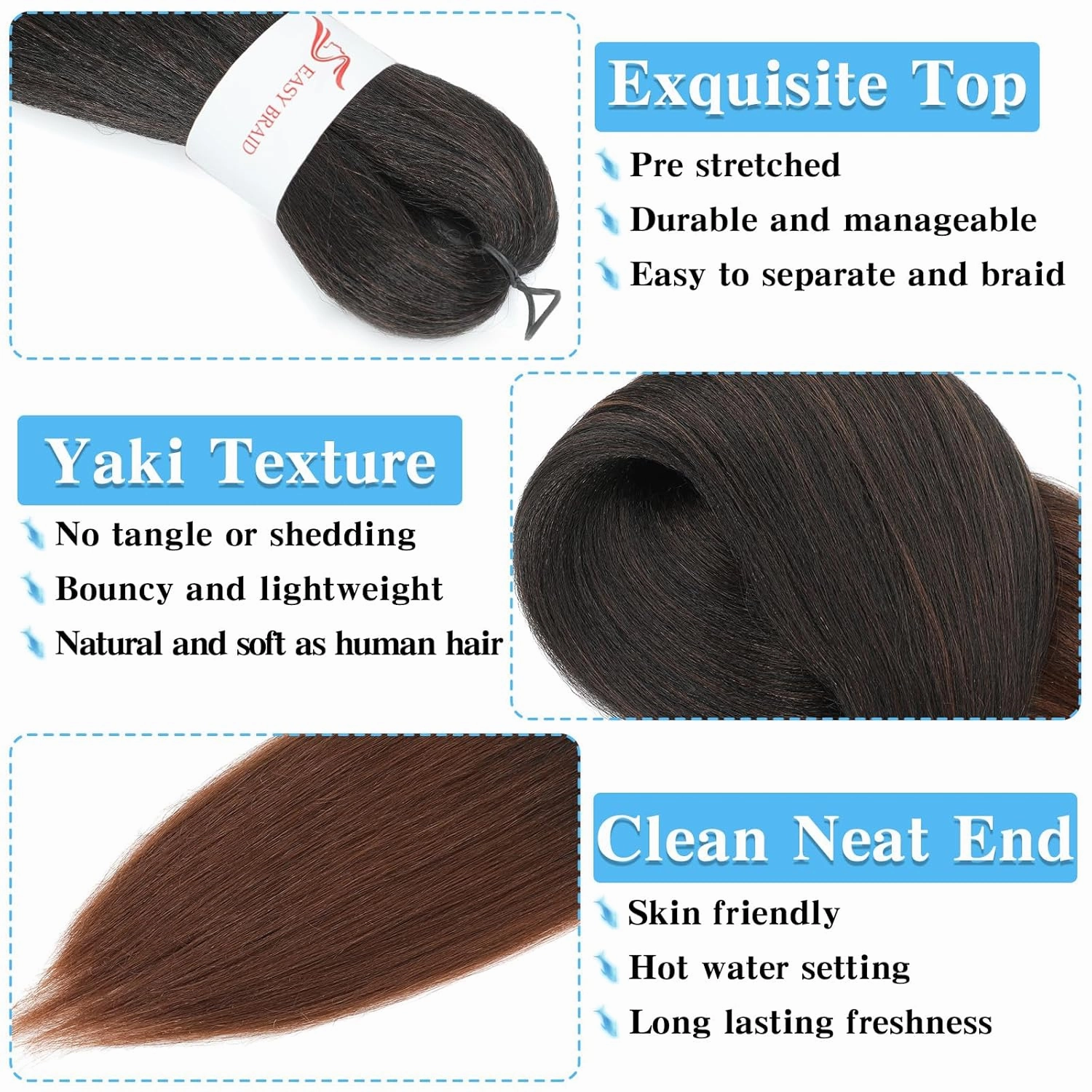 Braiding Hair Pre Stretched 30 Inch 8 Pack Braiding Hair Extensions Itch Free Soft Yaki Texture Hot Water Setting Synthetic Crochet Hair For Women Girls (30Inch,1B/30)