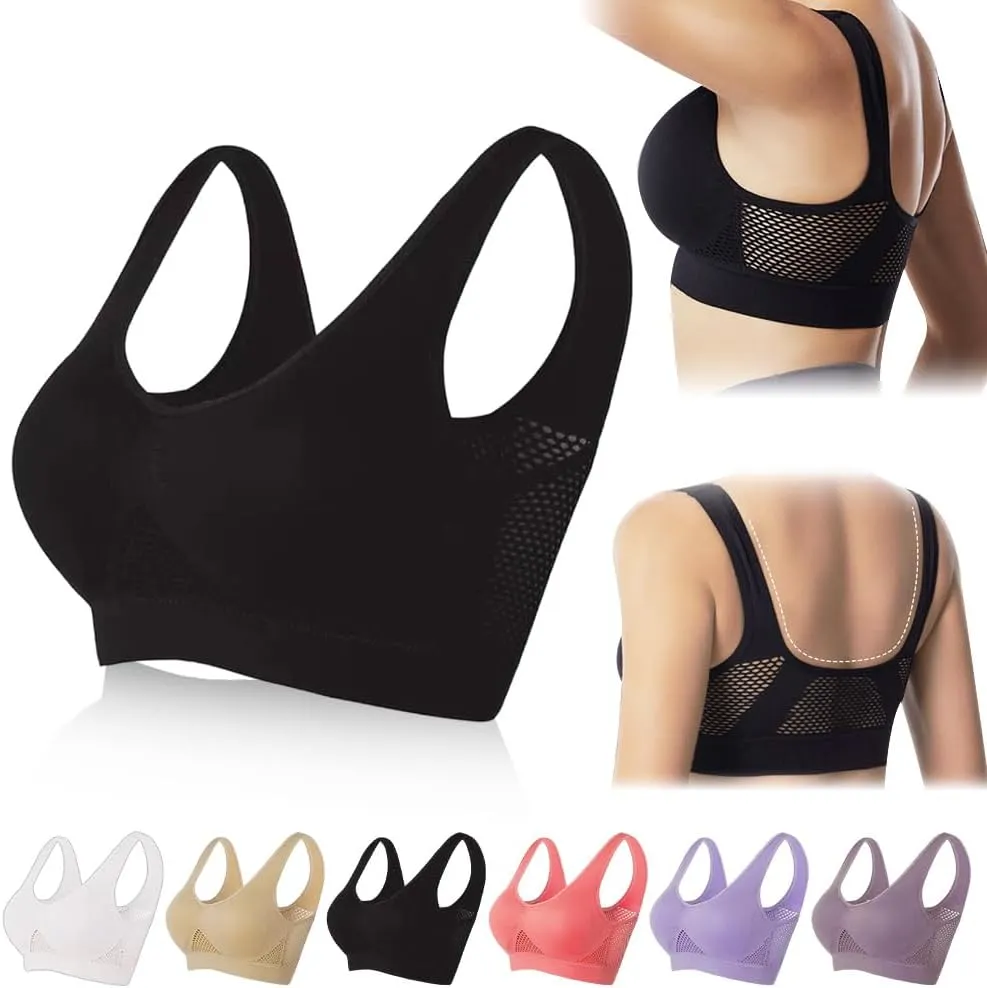 Breathable Cool Liftup Air Bra 2025 Upgrade Wireless Mesh Sport Bras for Women, Soft Anti Sagging Comfortable Bras